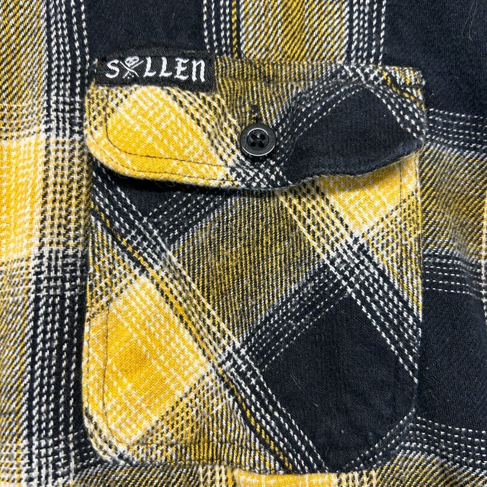 Sullen Honey Flannel Shirt Men's M Long Sleeve Yellow Black Plaid Craft Collect - Picture 4 of 10
